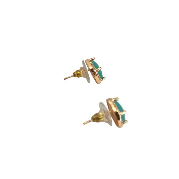 Elegant Turquoise & Gold-Tone Stud Earrings Sparkling Crystal Accents Square - Picture 5 of 5